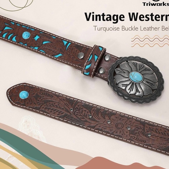 Western Belt Retro Style faux Turquoise Belt Ladies Cowgirl Concho Leather Belt - Picture 3 of 5